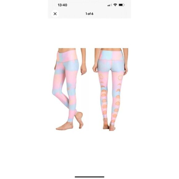 Teeki Leggings Rainbow Sun Moon Pink Phases Size Small Full Length H - Picture 1 of 6
